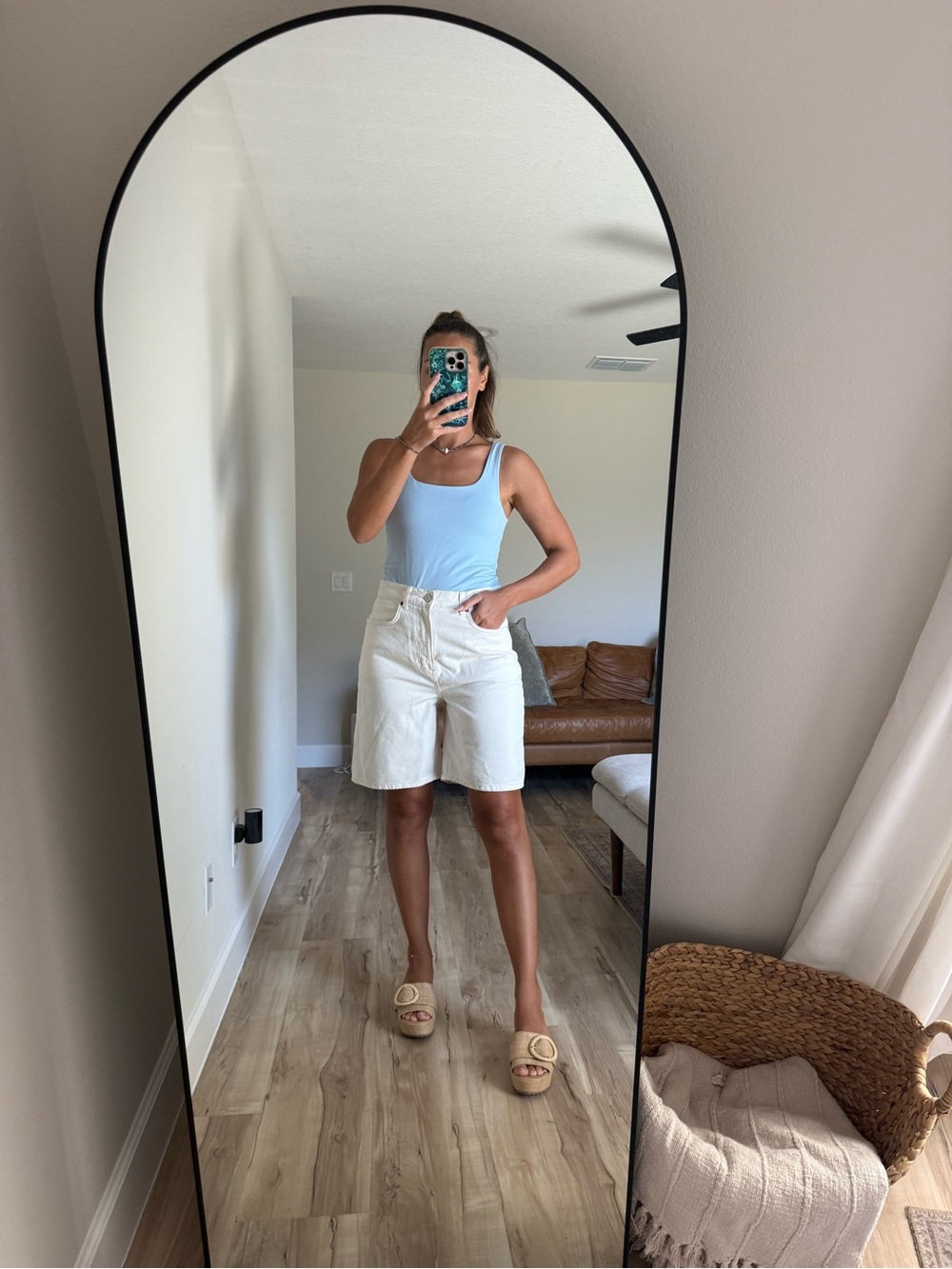 Reformation Denim Shorts White Waist 27